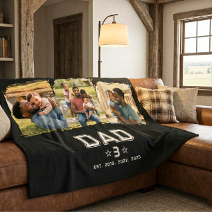 Dad Established Classic Bold White Black 3 Photo Fleece Blanket