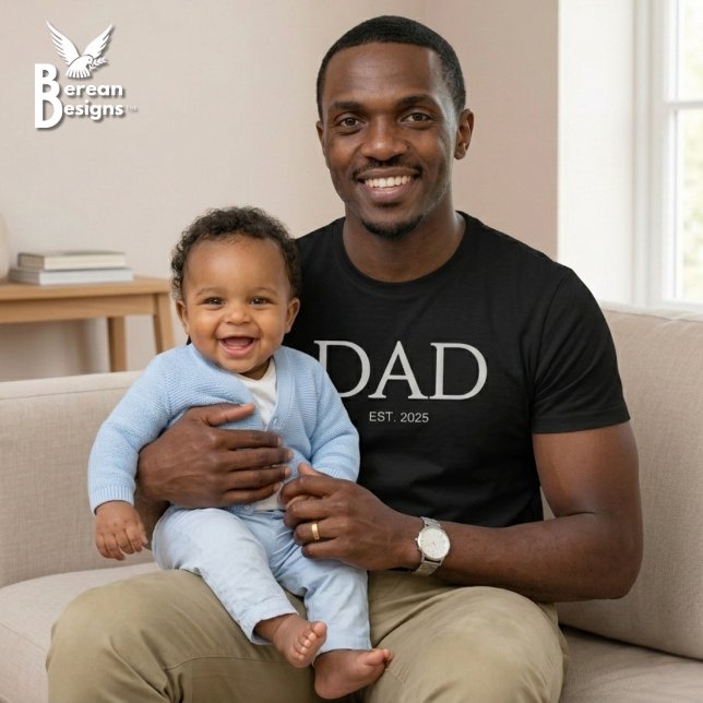 Dad Established Classic Caps Black T-Shirt (DAD ESTABLISHED Black T-shirt with custom year. Ideal Father's Day gift for your group or church.)