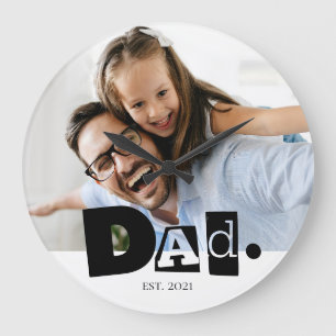 Dad Established Custom Family Photo Modern Large Clock