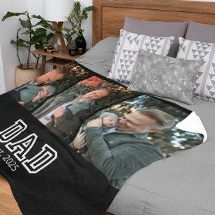 Dad Established Custom Year 3 Photo Fleece Blanket