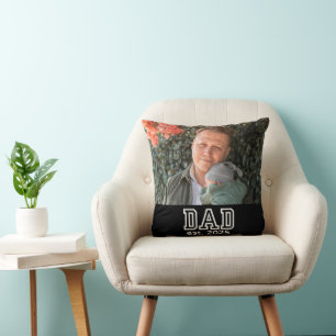 Dad Established Custom Year Photo Father Keepsake Cushion