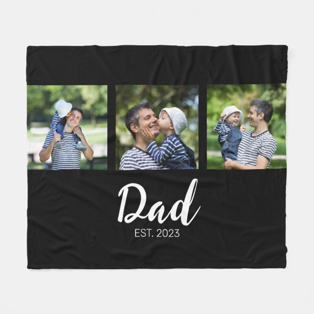 Dad Established Elegabt Script Black 3 Photo Fleece Blanket (Front (Horizontal))