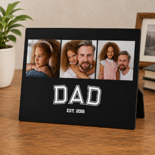 Dad Established Elegant 3 Photo Gifts Black Plaque