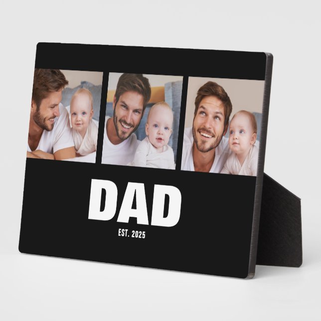 Dad Established Elegant Black 3 Photo Plaque (Side)