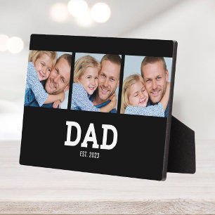 Dad Established Elegant Black 3 Photo Plaque