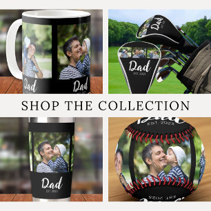 Dad Established Elegant Script Black 3 Photo Card