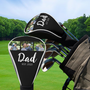 Dad Established Elegant Script Black 3 Photo Golf Head Cover