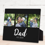 Dad Established Elegant Script Black 3 Photo Plaque<br><div class="desc">Black White Dad Established Script 3 Photo Elegant Modern Design. Customise it. Replace the photos with your own of your kids and change the years to the years you became a dad.</div>