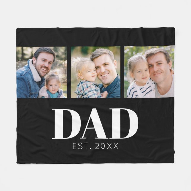 Dad Established Fathers Day 3 Photo Fleece Blanket (Front (Horizontal))