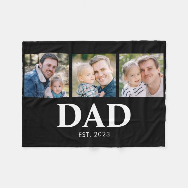 Dad Established Fathers Day 3 Photo Fleece Blanket (Front (Horizontal))