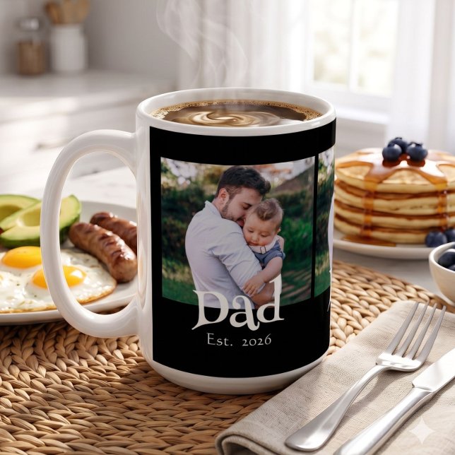 Dad Established Fun Bold Simple Text + Photo Black Coffee Mug (Creator Uploaded)
