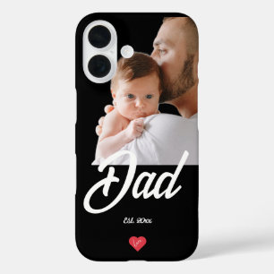 Dad Established Fun Script Photo Heart Gift iPhone 16 Case
