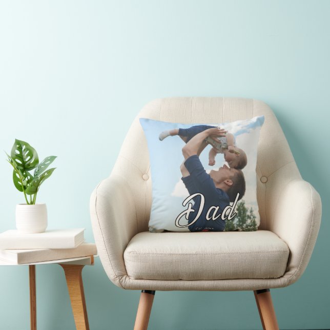 Dad Established Fun Script Photo Heart Gift  Cushion (Chair)
