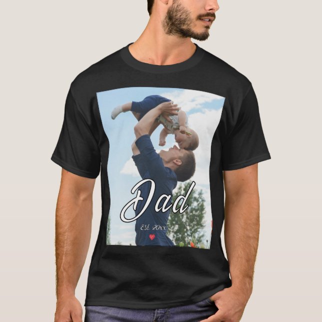 Dad Established Fun Script Photo Heart Gift  T-Shirt (Front)