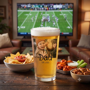 Dad Established Fun White Bold Text + Photo Black Glass
