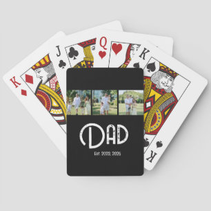 Dad Established Grunge Text 3 Photo Playing Cards