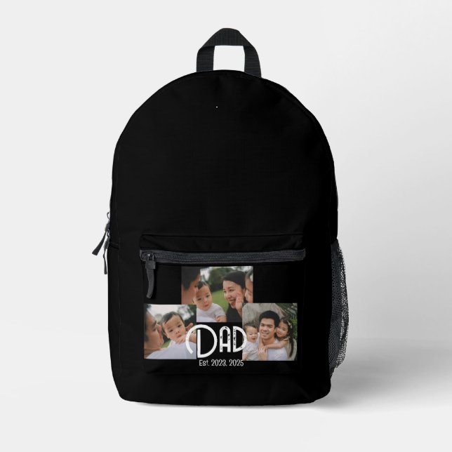 Dad Established Grunge text 3 photo Printed Backpack (Front)