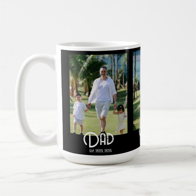 Dad Established Grunge Text Black 3 Photo Coffee Mug (Left)