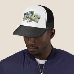 Dad Established Grunge Text Black 3 Photo Trucker Hat