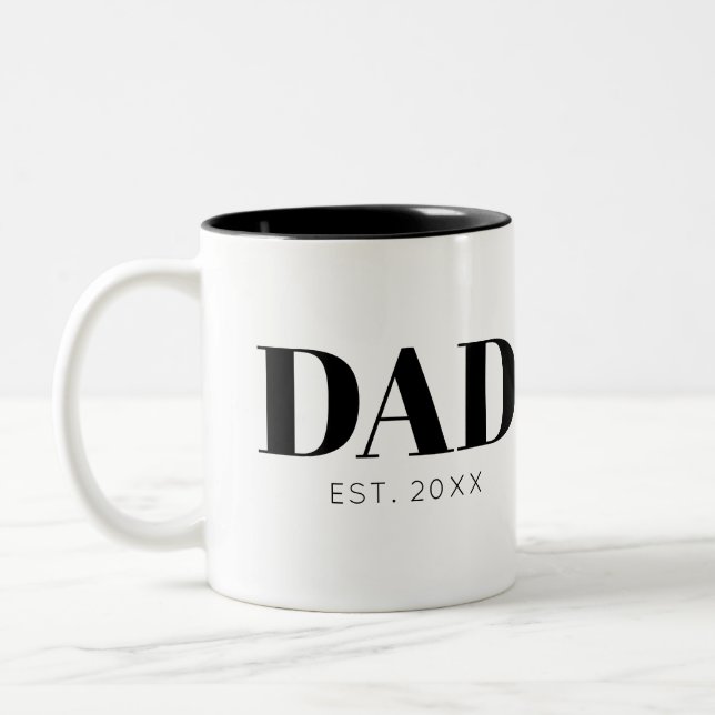 Dad Established Minimal Simple Text Est Year Two-Tone Coffee Mug (Left)