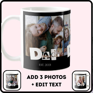 Dad Established Modern 3 Kids Photo Collage Coffee Mug