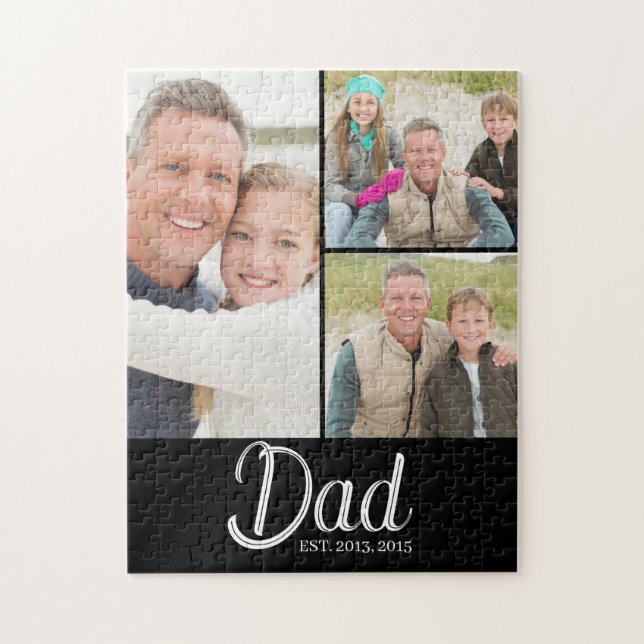 Dad Established Modern 3 Photo  Jigsaw Puzzle (Vertical)