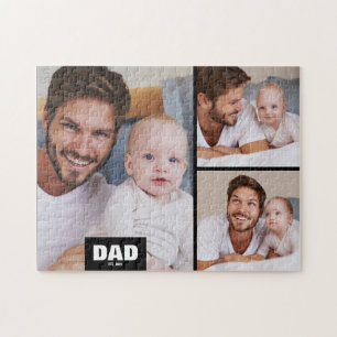 Dad  Established Modern 3 Photo Jigsaw Puzzle