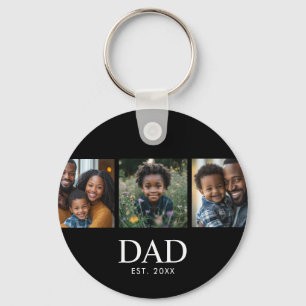 Dad Established Modern 3 Photo Key Ring