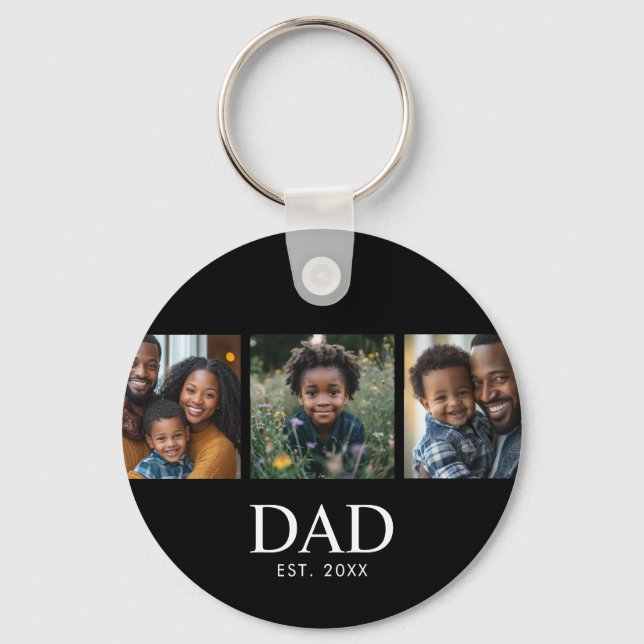 Dad Established Modern 3 Photo Key Ring (Front)