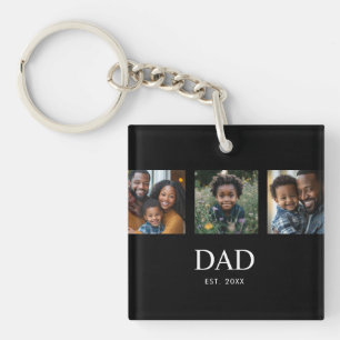 Dad Established Modern 3 Photo Key Ring