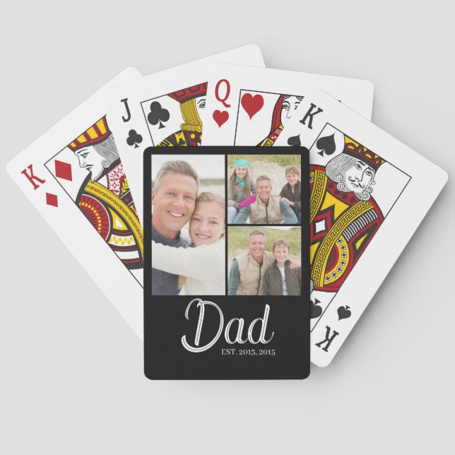Dad Established Modern 3 Photo  Playing Cards (Back)