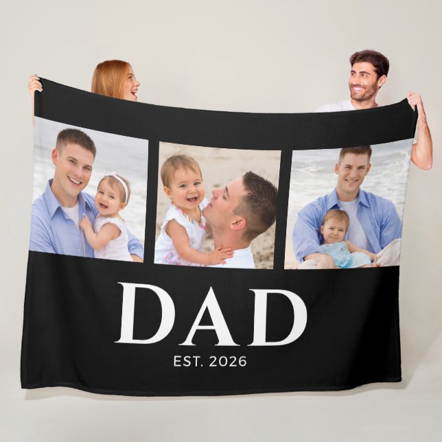 Dad Established Modern Black 3 Photo Fleece Blanket (In Situ)