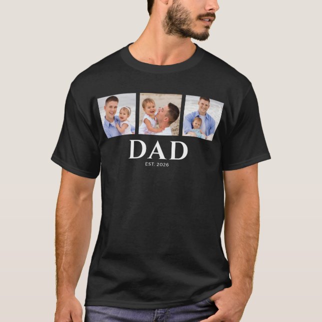 Dad Established Modern Black 3 Photo T-Shirt (Front)