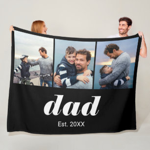 Dad Established Modern Bold 3 Photo Fleece Blanket