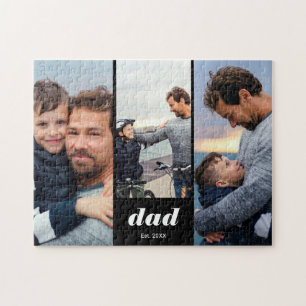 Dad Established Modern Bold 3 Photo Jigsaw Puzzle