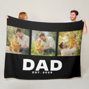 Dad Established Modern Bold Black 3 Photo Fleece Blanket