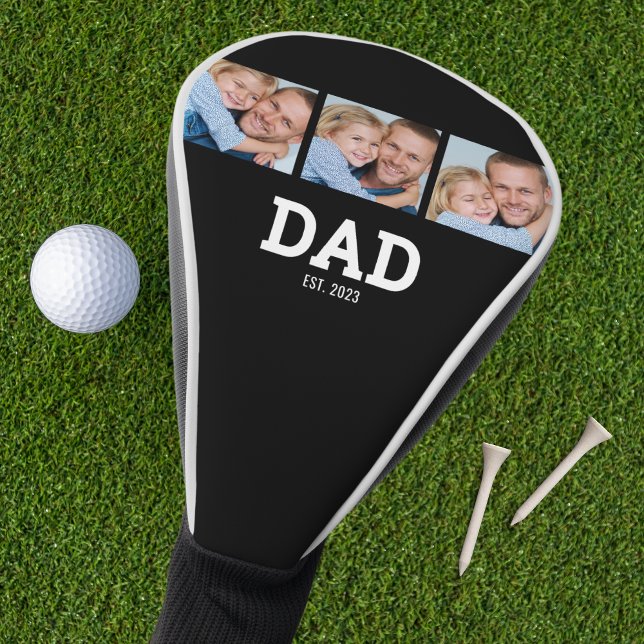 Dad Established Modern Bold Black 3 Photo Golf Head Cover (Creator Uploaded)