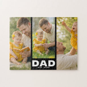 Dad Established Modern Bold Black 3 Photo Jigsaw Puzzle
