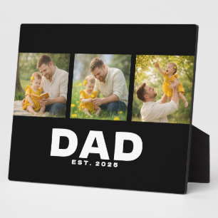 Dad Established Modern Bold Black 3 Photo Plaque