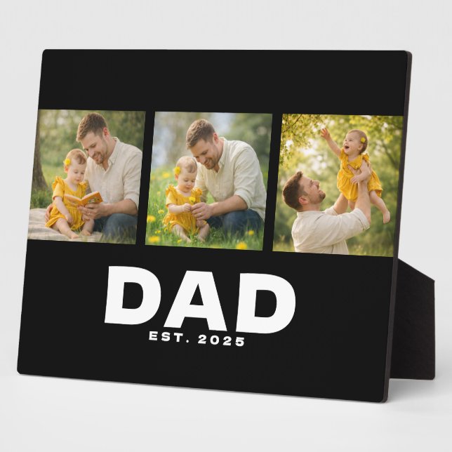 Dad Established Modern Bold Black 3 Photo  Plaque (Side)
