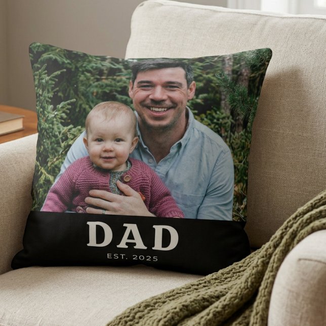 Dad Established Modern Bold Photo Gift  Cushion (Creator Uploaded)