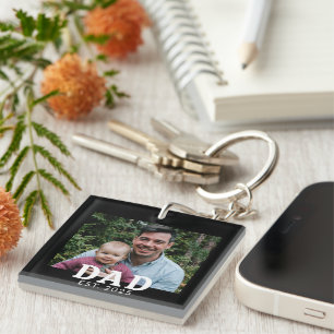 Dad Established Modern Bold Photo Gift Key Ring