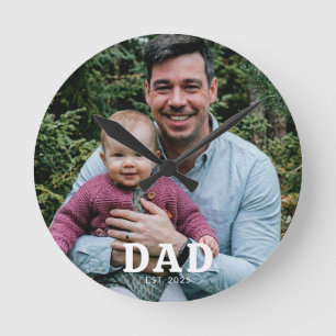 Dad Established Modern Bold Photo Gift  Round Clock