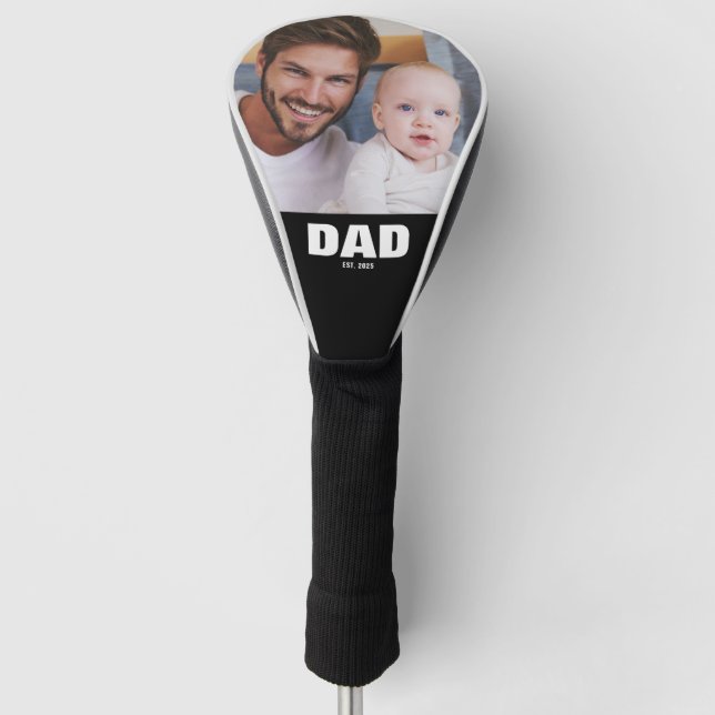 Dad Established Modern Bold Photo Golf Head Cover (Front)
