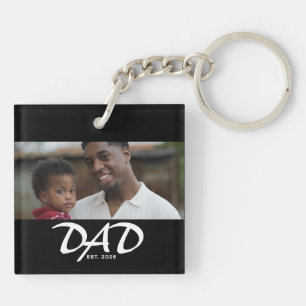 Dad Established Modern Bold Photo Key Ring