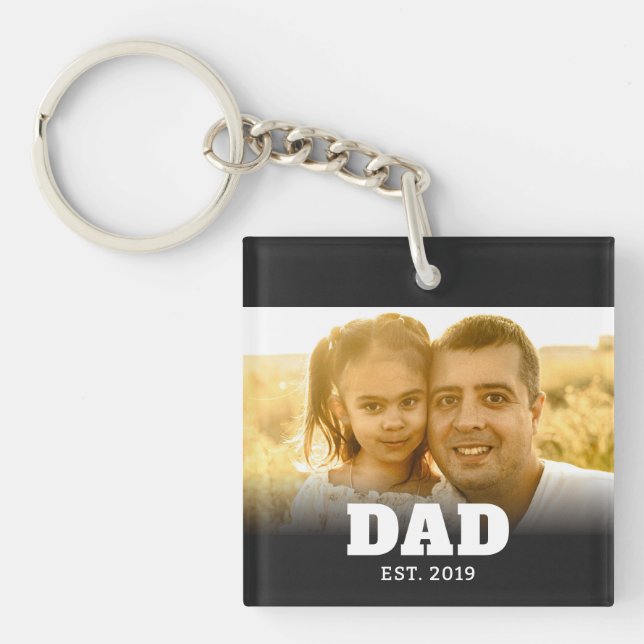 Dad Established Modern Bold Photo Key Ring (Front)