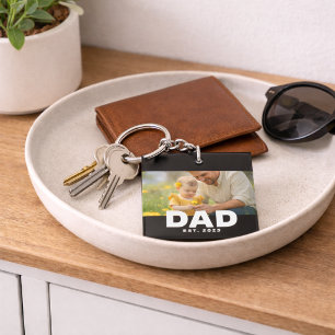 Dad Established Modern Bold Photo Key Ring