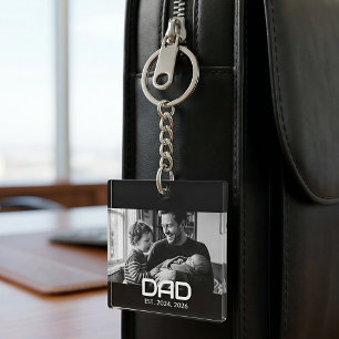 Dad Established Modern Bold Photo Key Ring