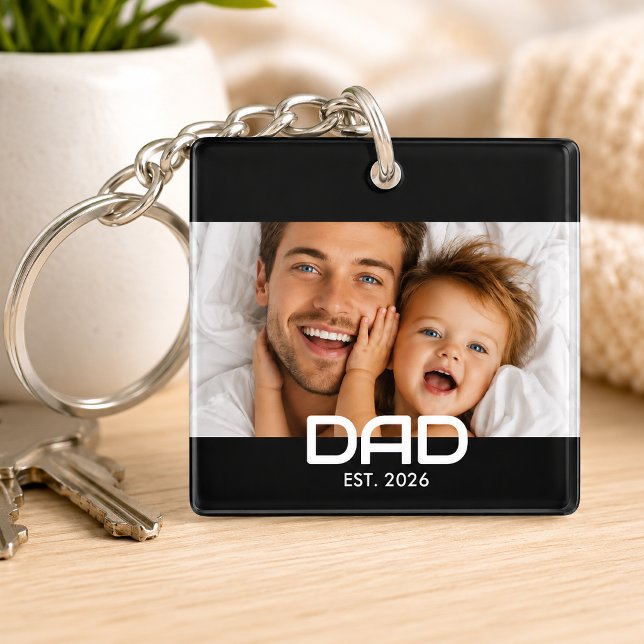 Dad Established Modern Bold Photo Key Ring (Creator Uploaded)