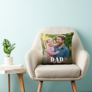 Dad Established Modern Bold Script Photo Cushion